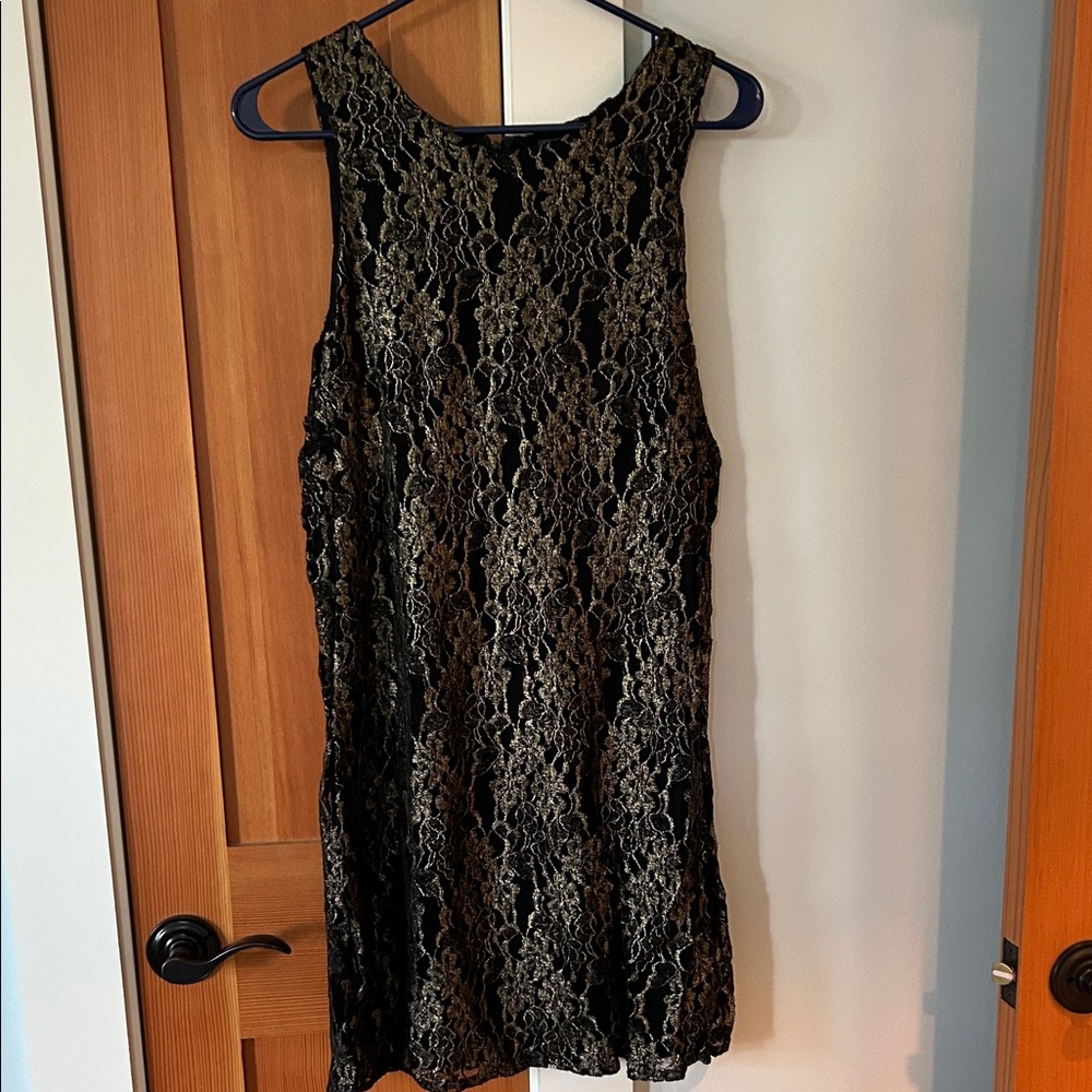 Astr Black and Gold Lace Mini Dress
